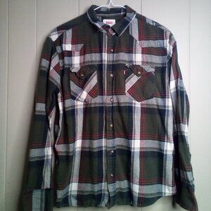 Levi's Button Down Shirt M Long Sleeve Plaid Green Red